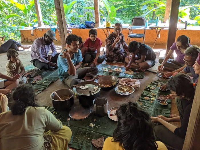 communal meal on jumbo leafplates